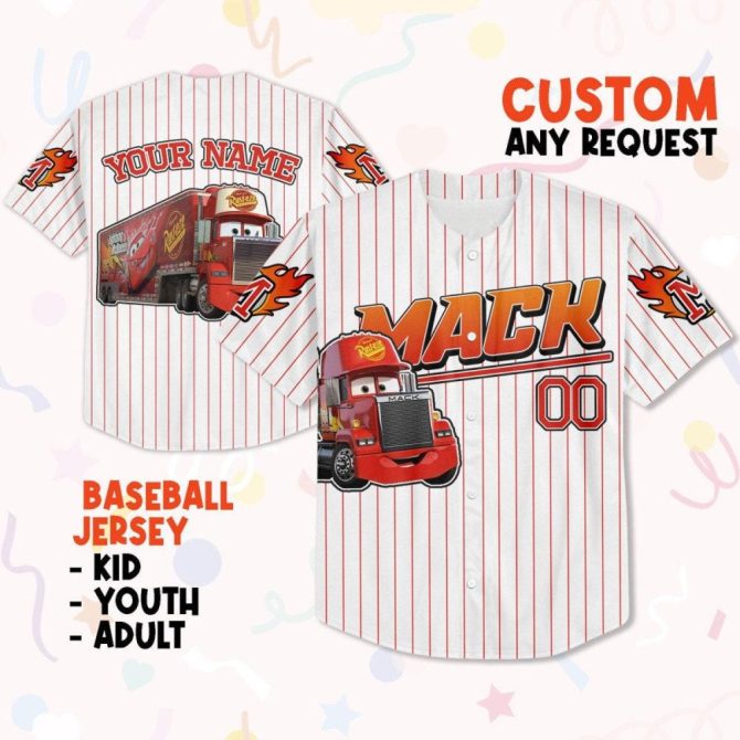 Customizable Kids' Baseball Jersey - Fun Cartoon Truck Design, Available In Youth & Adult Sizes - Image 2