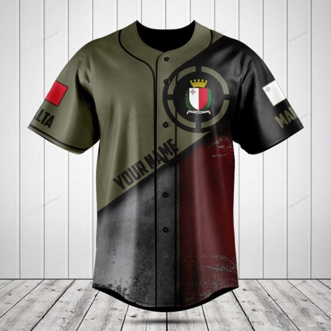Custom Malta Flag Baseball Jersey – Personalized Sportswear Gift