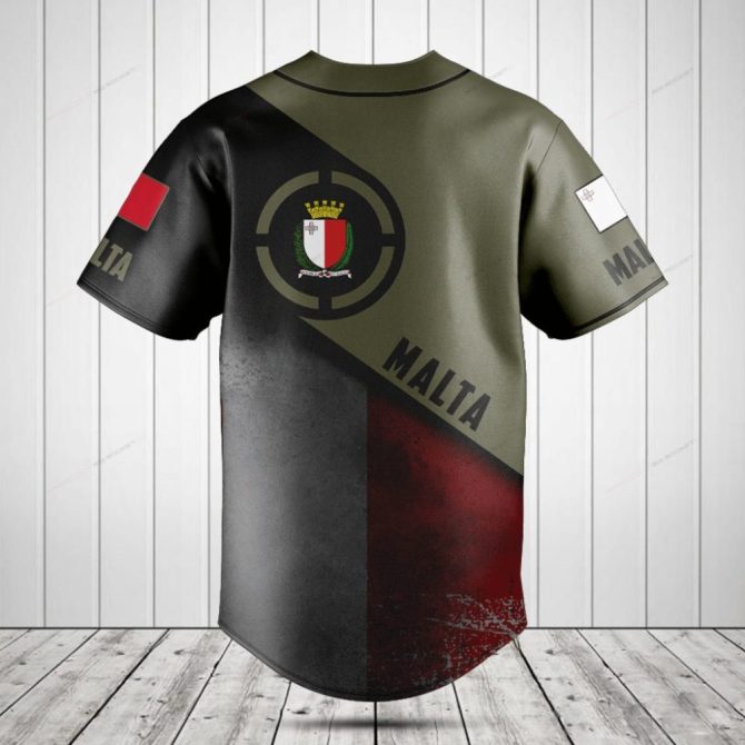 Custom Malta Flag Baseball Jersey – Personalized Sportswear Gift - Image 2
