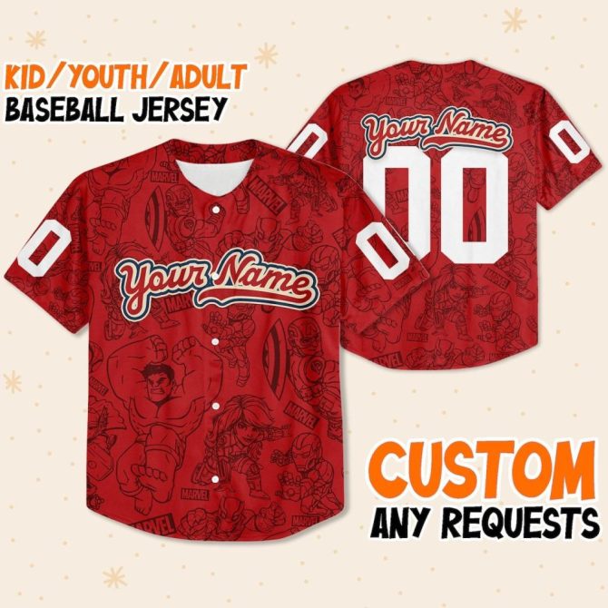 Customizable Marvel Baseball Jersey For Kids/Youth/Adults - Add Your Name & Number!