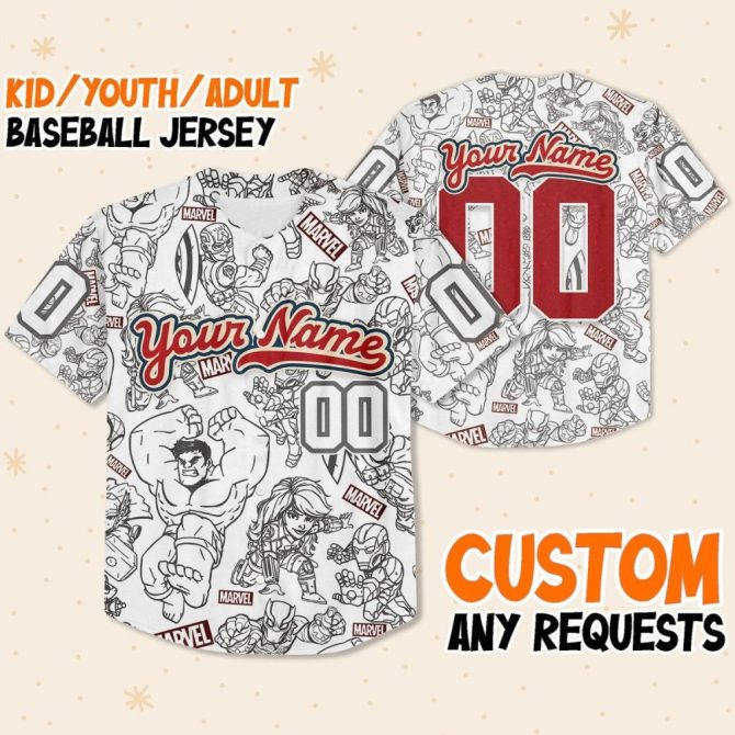Custom Marvel Baseball Jersey For Kids/Youth/Adults – Personalize With Your Name!