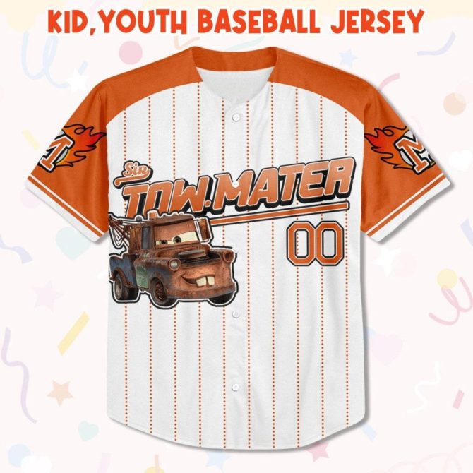 Custom Kids/Youth/Adult Tow Mater Baseball Jersey – Personalize Your Name & Number! - Image 3