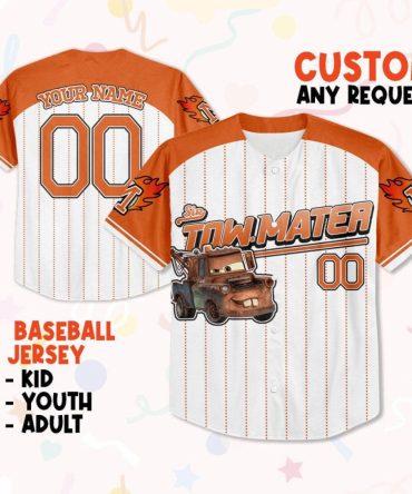 Custom Kids/Youth/Adult Tow Mater Baseball Jersey – Personalize Your Name & Number!
