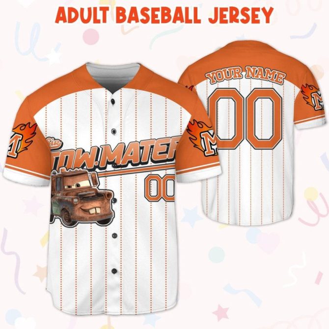 Custom Kids/Youth/Adult Tow Mater Baseball Jersey – Personalize Your Name & Number! - Image 6