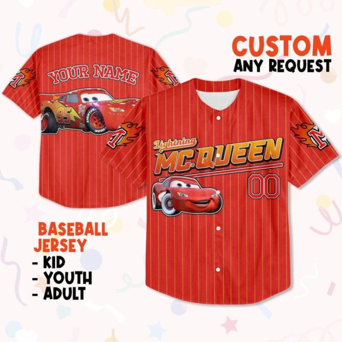 Custom Lightning Mcqueen Baseball Jersey - Personalized For Kids, Youth & Adults! - Image 2