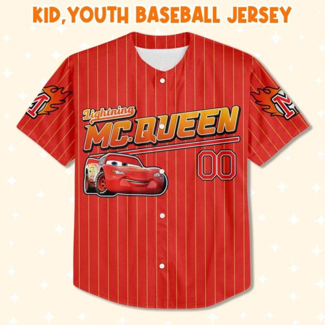 Custom Lightning Mcqueen Baseball Jersey For Kids/Youth/Adults – Personalized Name, Perfect Gift! - Image 3