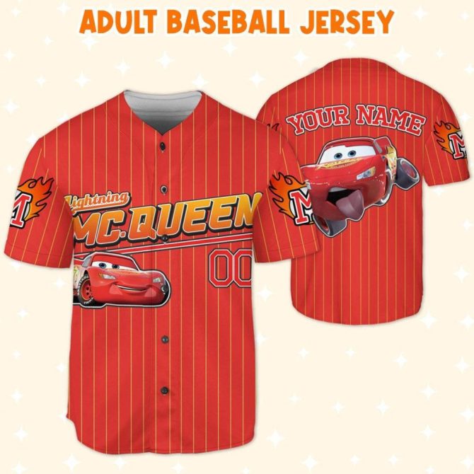 Custom Lightning Mcqueen Baseball Jersey For Kids/Youth/Adults – Personalized Name, Perfect Gift! - Image 6