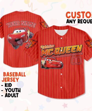 Custom Lightning Mcqueen Baseball Jersey – Personalized Kids, Youth & Adult Sizes
