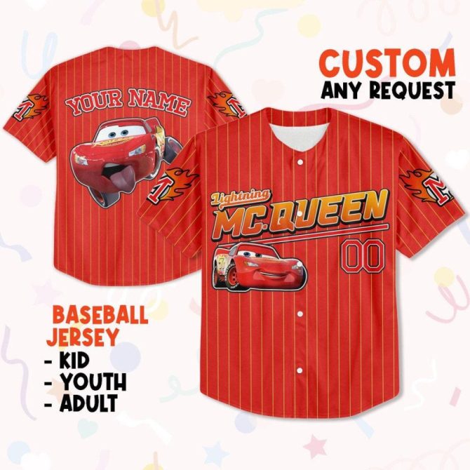 Custom Lightning Mcqueen Baseball Jersey – Personalized Kids, Youth & Adult Sizes - Image 2