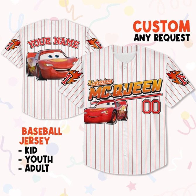 Custom Lightning Mcqueen Baseball Jersey - Kids, Youth & Adults - Personalize Your Own! - Image 2