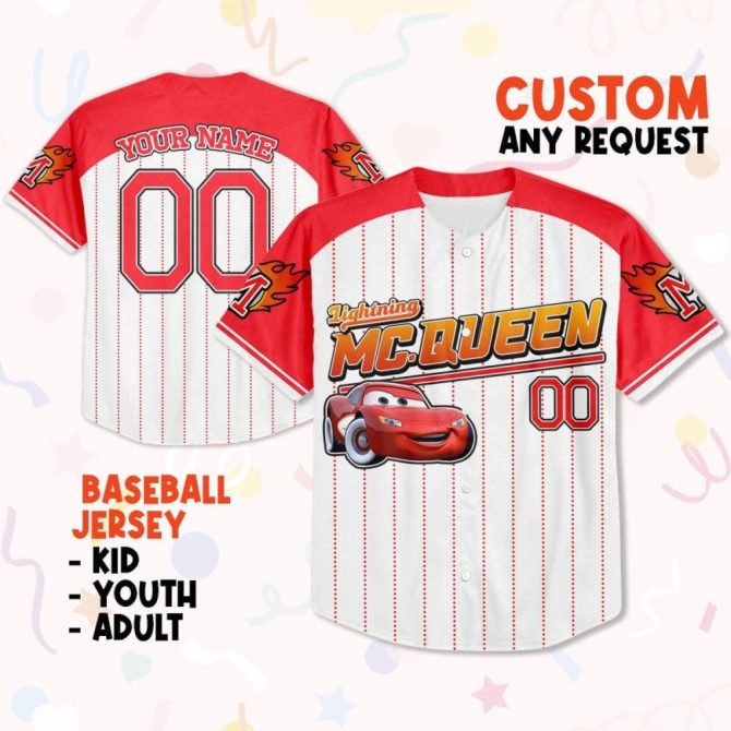 Custom Lightning Mcqueen Baseball Jersey – Personalized Name & Number For Kids, Youth, Adults - Image 2