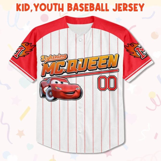 Custom Lightning Mcqueen Baseball Jersey – Personalized Name & Number For Kids, Youth, Adults - Image 3