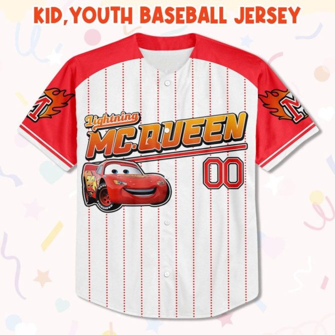 Custom Lightning Mcqueen Baseball Jersey – Personalized Name & Number For Kids, Youth, Adults - Image 3