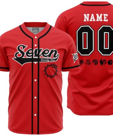 Custom Red Baseball Jersey - Seven Deadly Sins Design, Personalized Name & Number