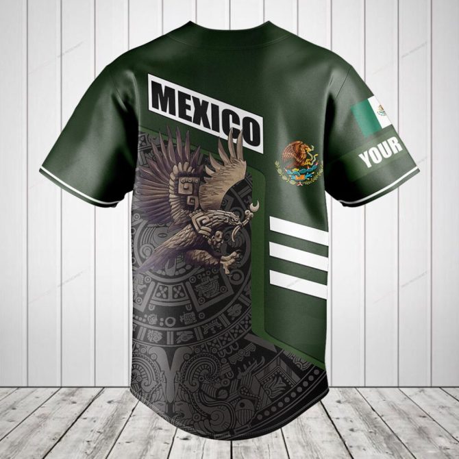 Custom Mexico Flag Baseball Jersey – Aztec Eagle Design, Personalized Name - Image 2