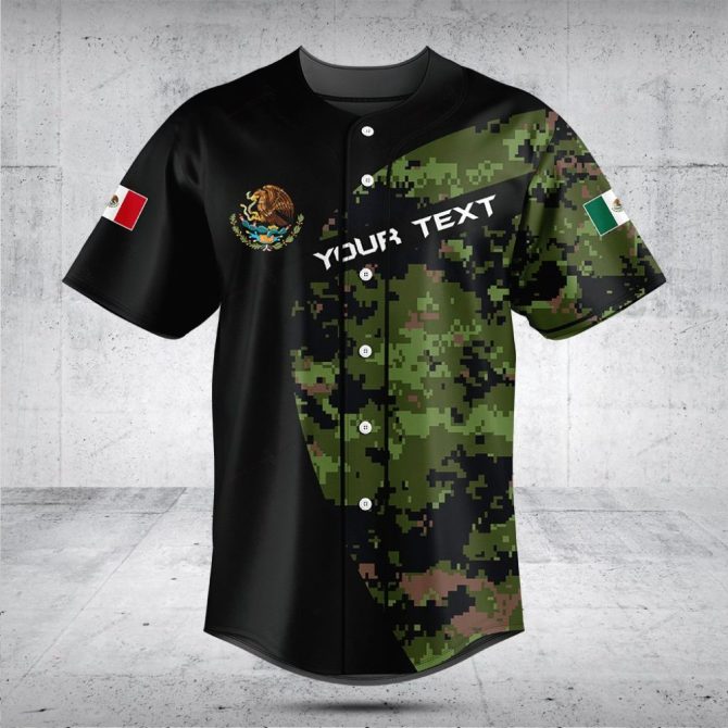 Custom Mexican Camo Baseball Jersey - Personalized Text & Flag Design