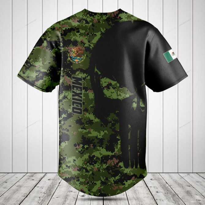 Custom Camouflage Baseball Jersey - Personalized Text & Mexican Flag Design - Image 2