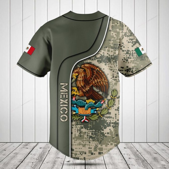 Customizable Mexican Flag Baseball Jersey - Digital Camo Design, Perfect For Sports Fans & Gifting - Image 2