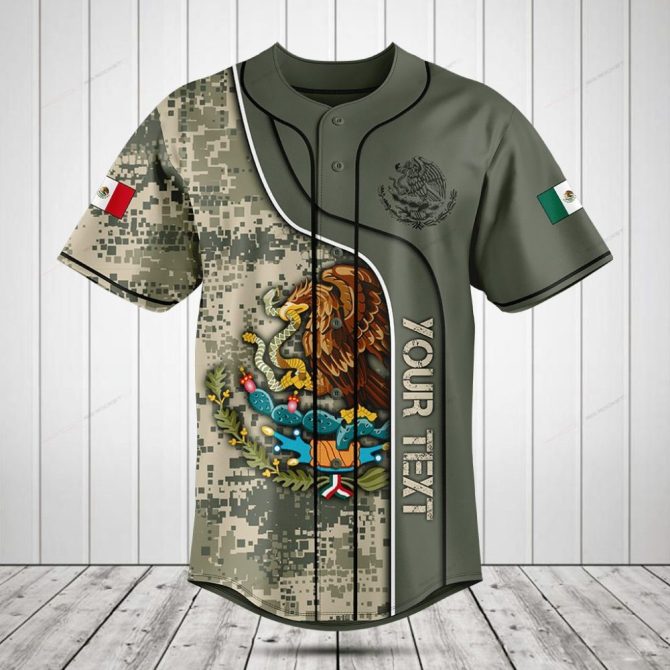 Customizable Mexican Flag Baseball Jersey - Digital Camo Design, Perfect For Sports Fans & Gifting