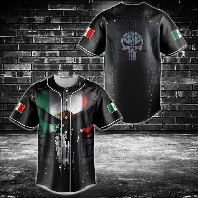 Limited Edition Mexican Flag & Skull Baseball Jersey - Unique Design, High-Quality Fabric