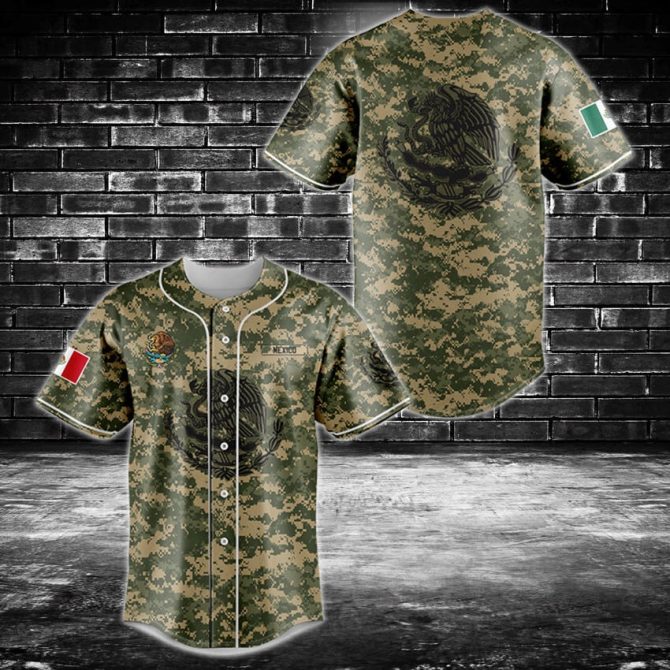 Mexican Flag Camo Baseball Jersey - Stylish Patriotic Sportswear For Fans
