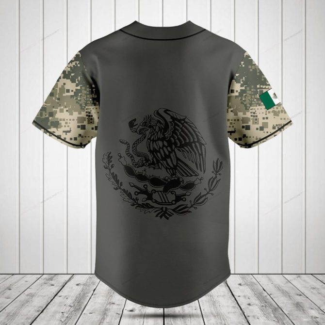 Custom Mexican Flag Baseball Jersey - Camo Sleeves & Personalized Name - Image 2