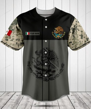 Custom Mexican Flag Baseball Jersey - Camo Sleeves & Personalized Name