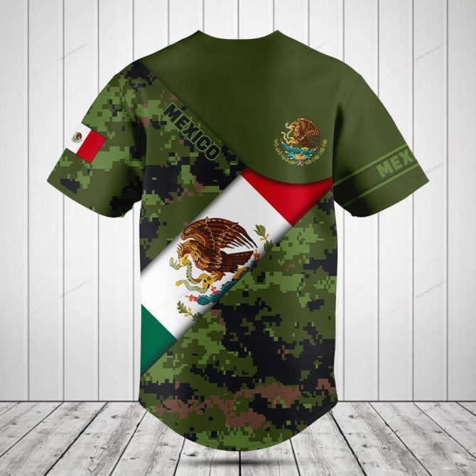 Custom Mexican Flag Camo Baseball Jersey - Personalized Name & Number - Unisex Sportswear - Image 2