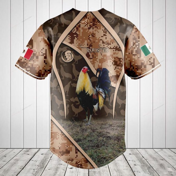 Men'S Camo Rooster Baseball Jersey - Mexican Flag Design, Breathable Sport Shirt - Image 2