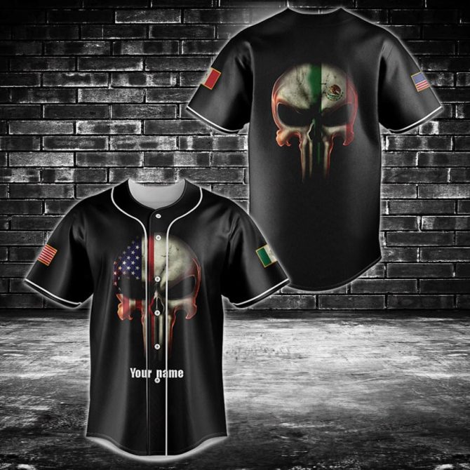 Custom Usa-Mexico Flag Skull Jersey – Personalize Your Style Now!
