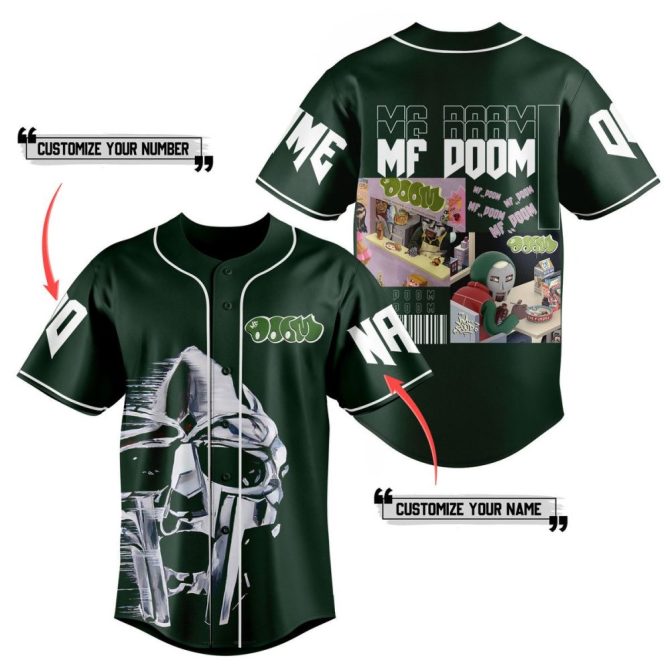 Customizable Mf Doom Baseball Jersey - Personalize Name & Number, Dark Green Limited Edition