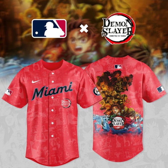 Demon Slayer X Mlb Miami Jersey - Limited Edition Anime Baseball Gear