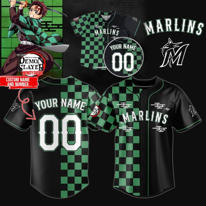 Custom Demon Slayer Marlins Baseball Jersey - Personalized Name & Number