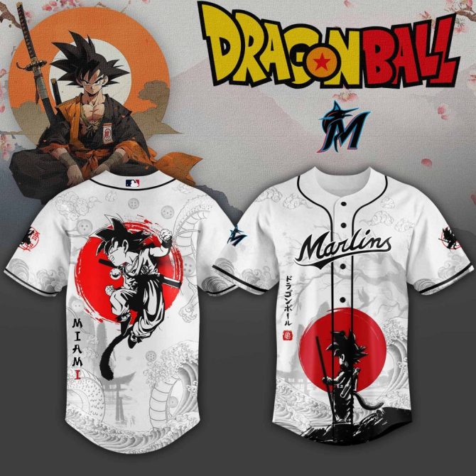 Dragon Ball X Miami Marlins Baseball Jersey – Anime Fan Gear, Stylish & Comfortable