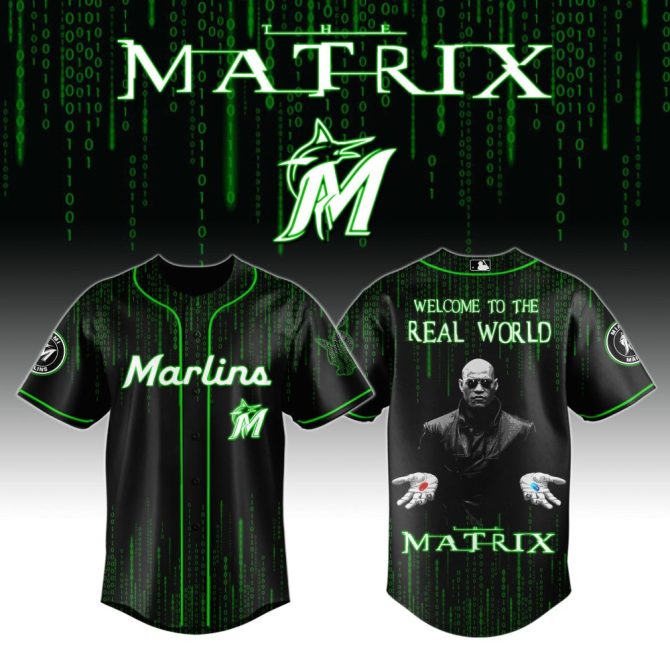 Matrix-Inspired Marlins Baseball Jersey - Unique Real World Design, Unisex Adult Size