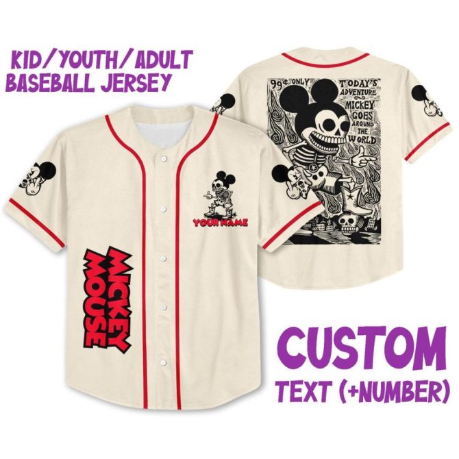 Customizable Mickey Mouse Baseball Jersey - Kids, Youth, Adult Sizes - Add Your Name & Number!