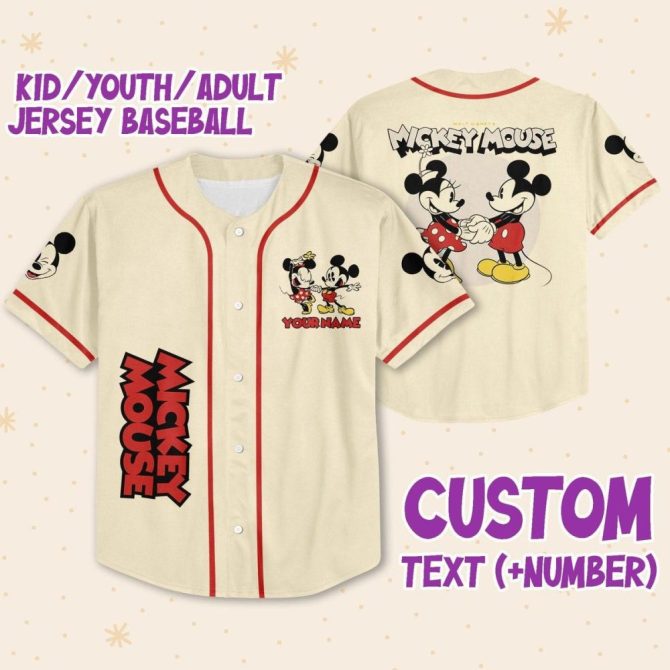 Custom Mickey Mouse Baseball Jersey - Kids/Youth/Adult Sizes - Add Your Name & Number! - Image 2