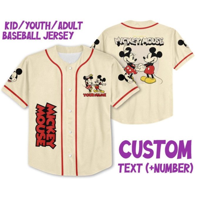 Custom Mickey Mouse Baseball Jersey For Kids/Adults - Personalized Name & Number
