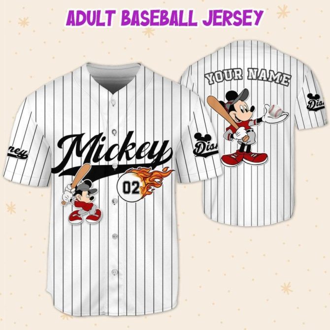 Custom Mickey Fire Whie Black Disney Personalized Baseball Jersey For Fans - Image 6