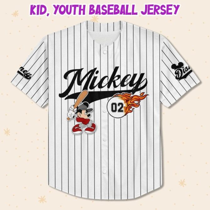 Custom Mickey Fire Whie Black Disney Personalized Baseball Jersey For Fans - Image 3