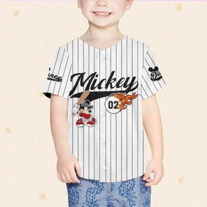 Custom Mickey Fire Whie Black Disney Personalized Baseball Jersey For Fans - Image 5