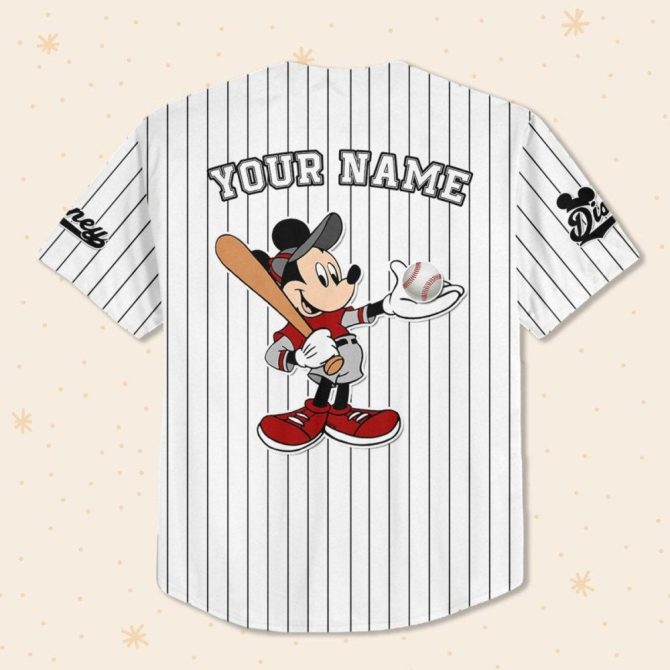 Custom Mickey Fire Whie Black Disney Personalized Baseball Jersey For Fans - Image 4