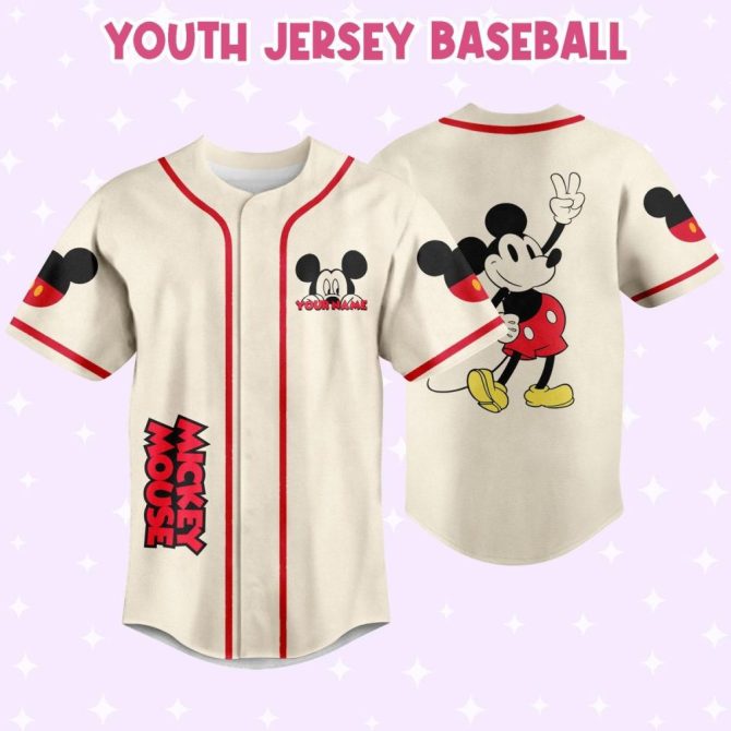 Custom Mickey Mouse Baseball Jersey - Kids/Youth/Adult - Personalized Text & Number - Image 6