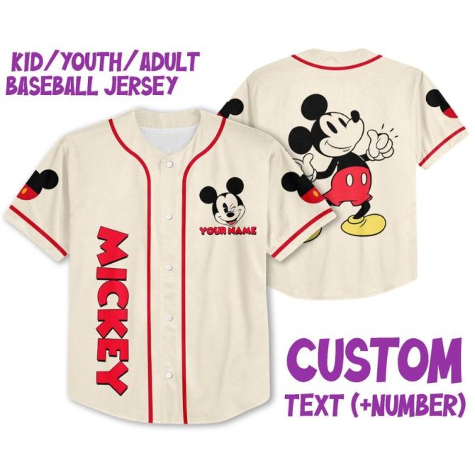 Customizable Mickey Baseball Jersey For Kids/Youth/Adults - Add Name & Number! - Image 2