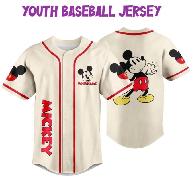 Customizable Mickey Baseball Jersey For Kids/Youth/Adults - Add Name & Number! - Image 3
