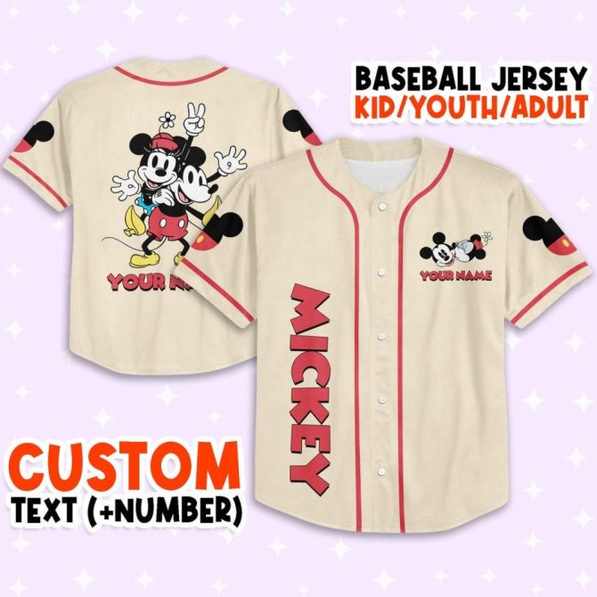 Custom Mickey Baseball Jersey For Kids/Youth/Adults – Personalize With Name & Number - Image 2