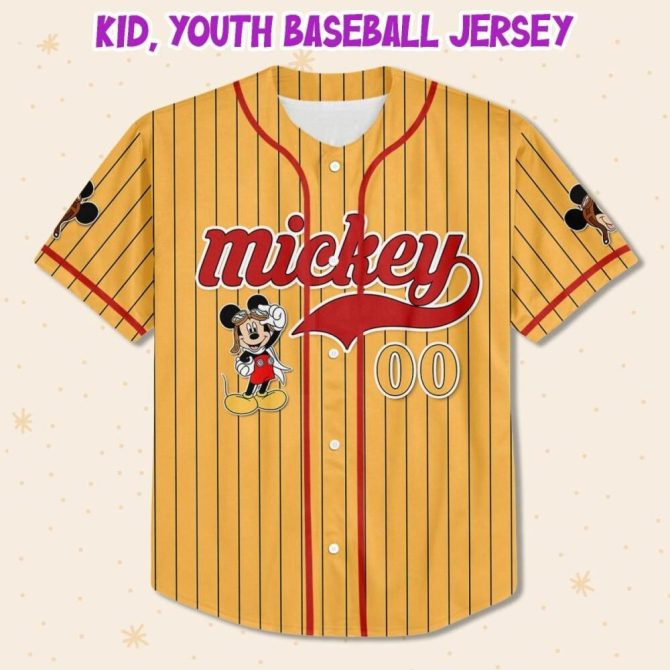 Customizable Mickey Baseball Jersey For Kids/Youth/Adults - Add Your Name! - Image 3