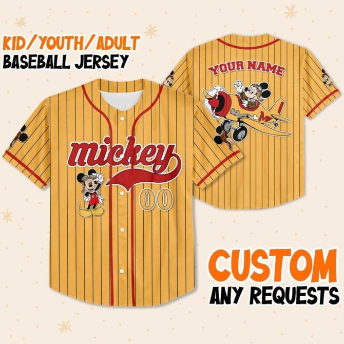 Customizable Mickey Baseball Jersey For Kids/Youth/Adults - Add Your Name!