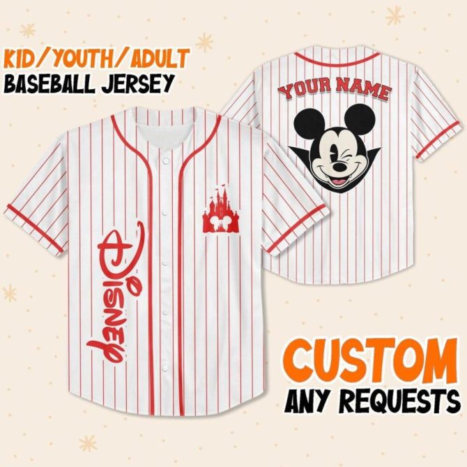 Custom Disney Baseball Jersey - Personalized Name For Kids, Youth, Adults - Fun Mickey Design