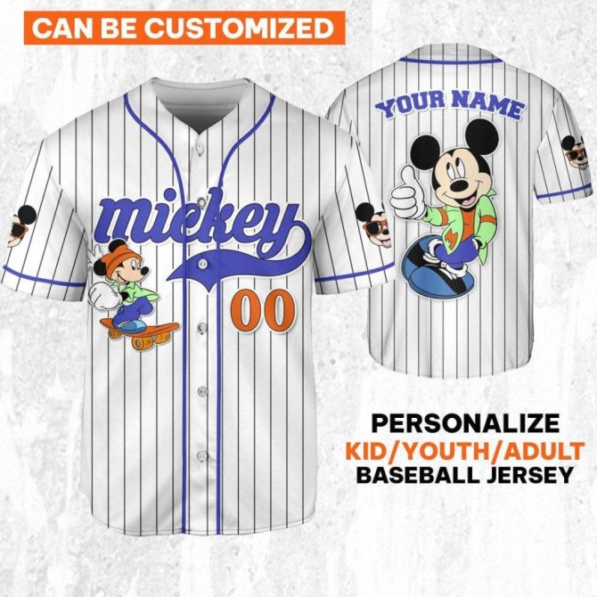 Customizable Mickey Baseball Jersey For Kids/Adults – Personalize With Your Name!